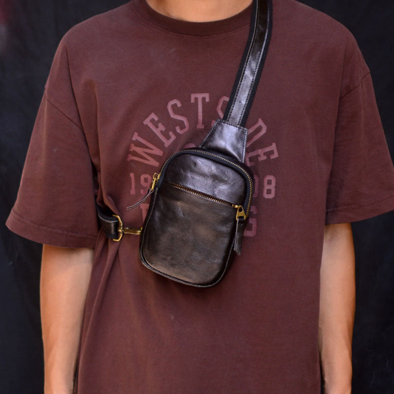 Men's Leather Simple Niche Design Individual Vegetable Men's Messenger Bags