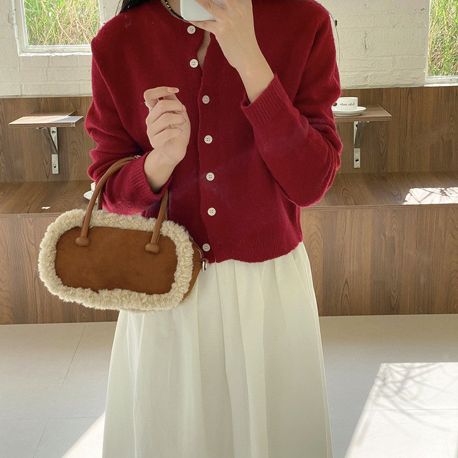 Fashion Female Niche Stitching Portable Plush Crossbody Bags