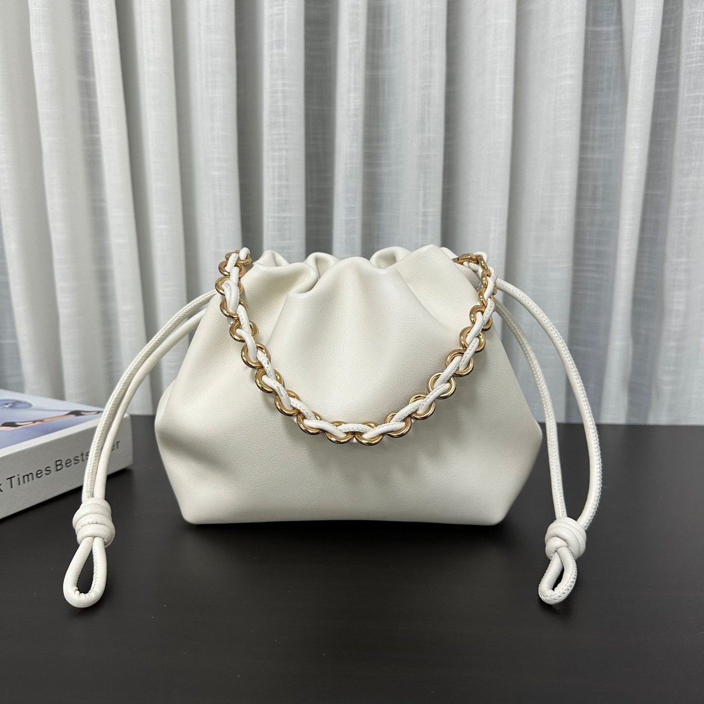 Women's Genuine Leather Lucky Drawstring Simple Cloud Crossbody Bags