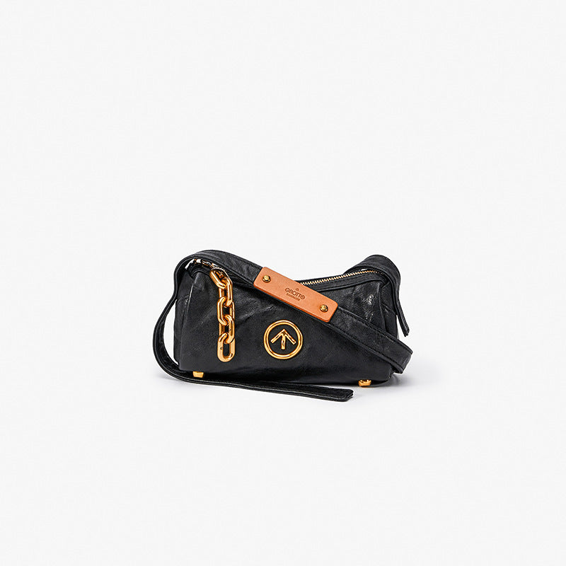 Women's & Men's & Black Stone Pleated Leather Soft Bags