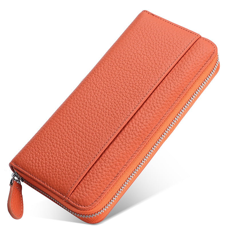 Leather Long Swiping Storage Top Layer Card Holder