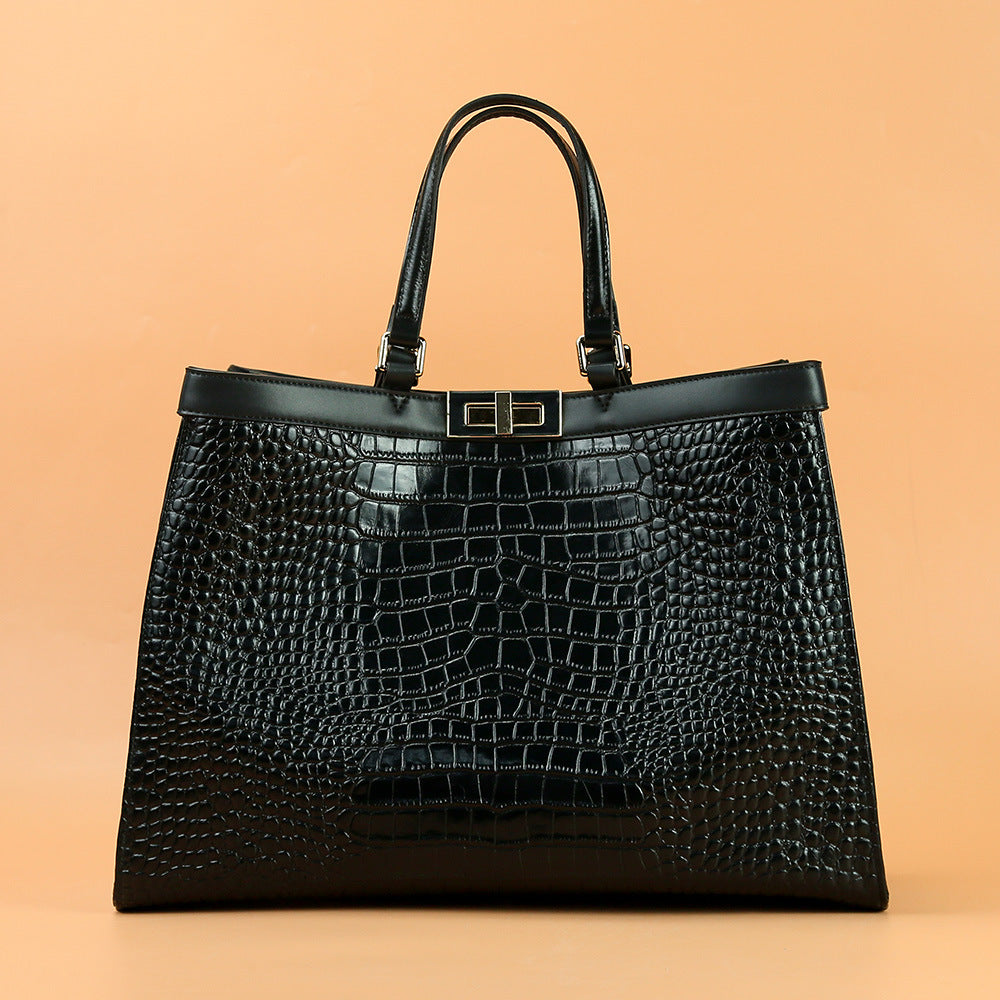 Women's Layer Cowhide Portable Large Capacity Commuting Handbags