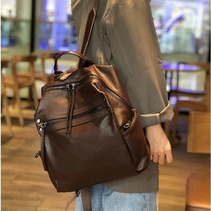 Women's Fashion Genuine Leather Retro Tide Backpacks