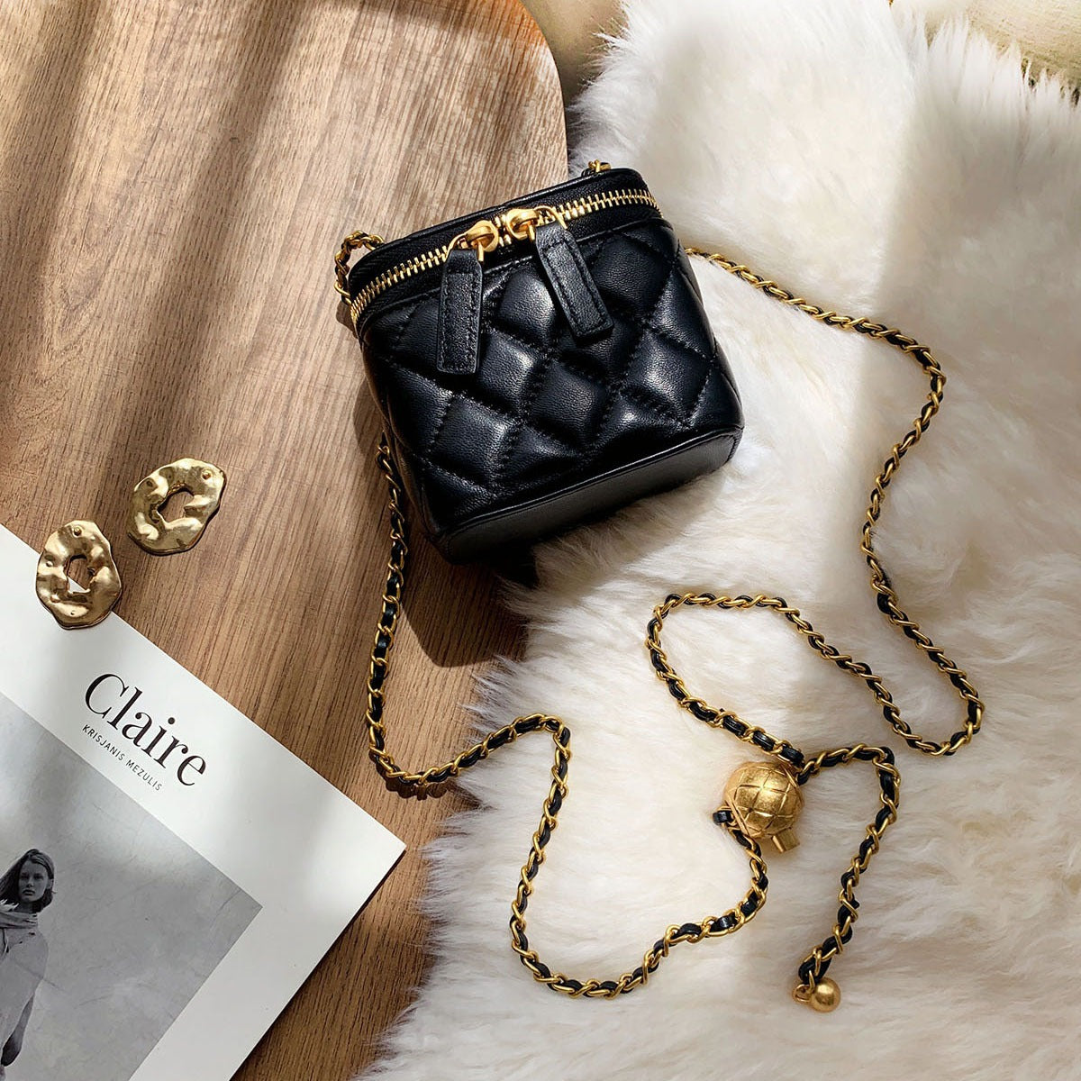 Classic Style Golden Balls Box Rhombus Small Square Bags