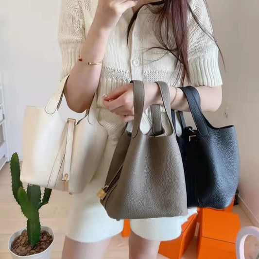 Women's Vegetable Basket Hand-held Lychee Pattern Cow Shoulder Bags