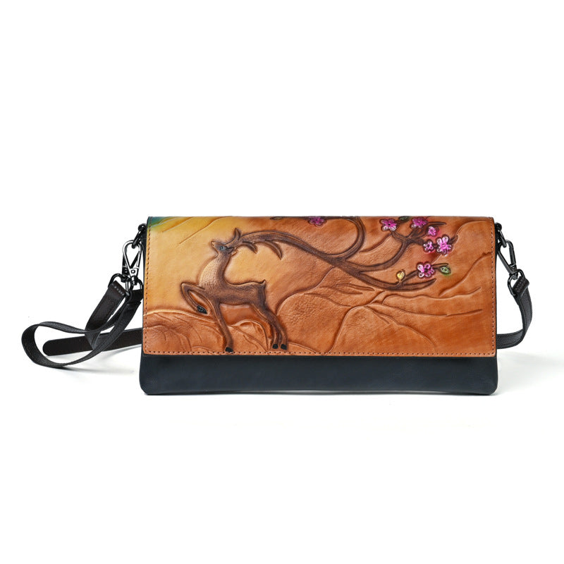 Top Layer Cowhide Retro Embossing Colored Crossbody Bags