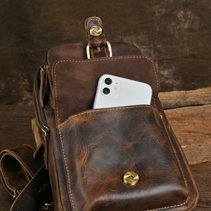 Men's Trendy Retro Crazy Horse Leather Men's Chest Bags