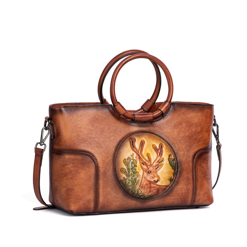 Women's Layer Cowhide Vintage Special Deer Head Handbags