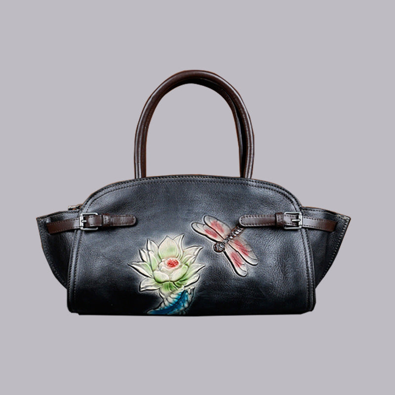 Women's Leather Embossed Love Of Butterfly Vegetable Tanned Hand-rub Crossbody Bags