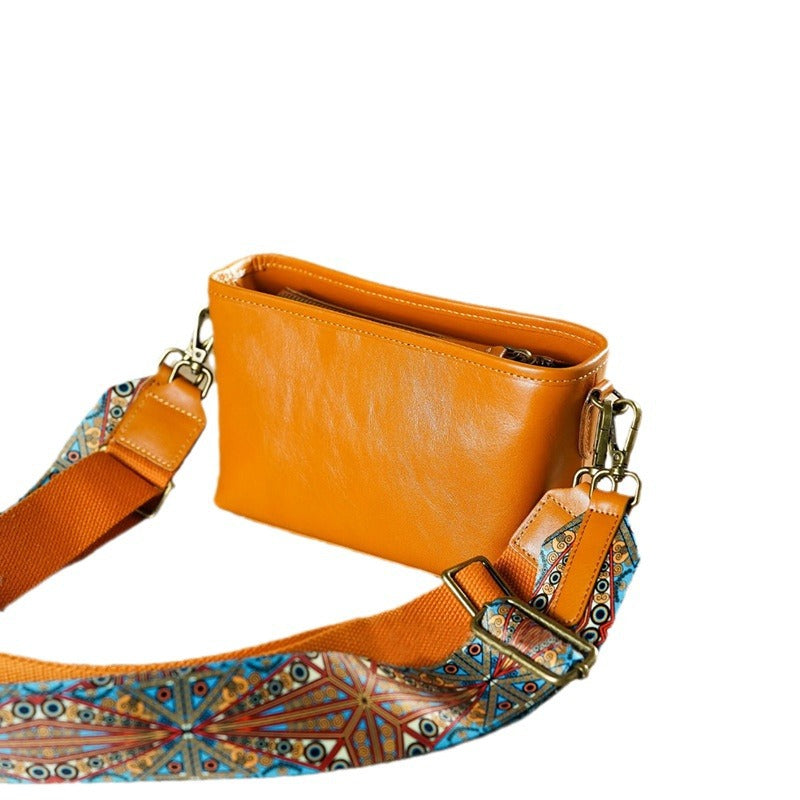 Women's Genuine Leather Top Layer Wide Strap Shoulder Bags
