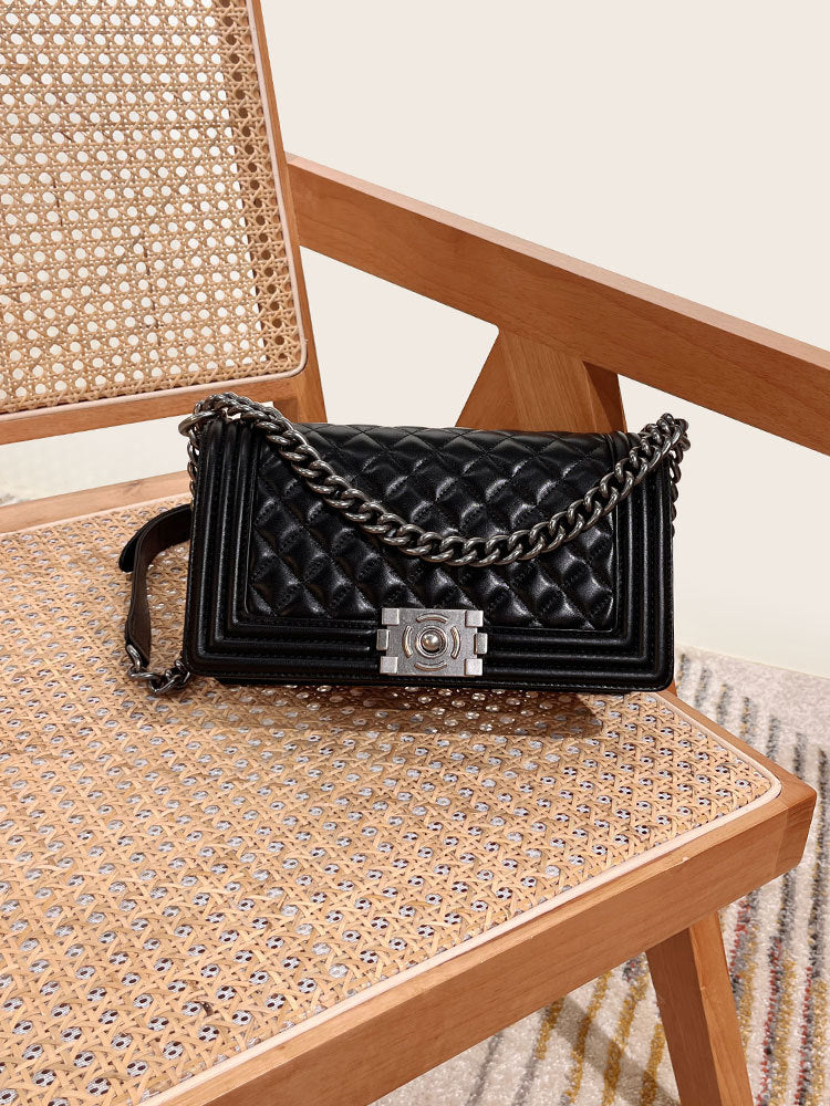 Classic Style Diamond Chain Vintage Genuine Crossbody Bags
