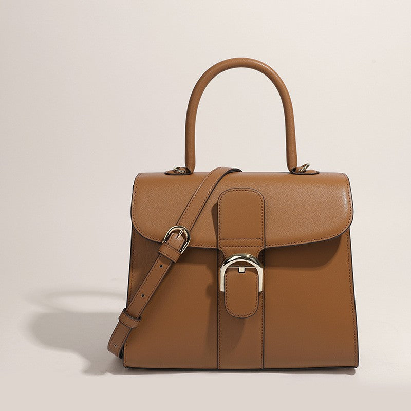 Women's Belgium Color Matching Cowhide Vachette Clasp Handbags