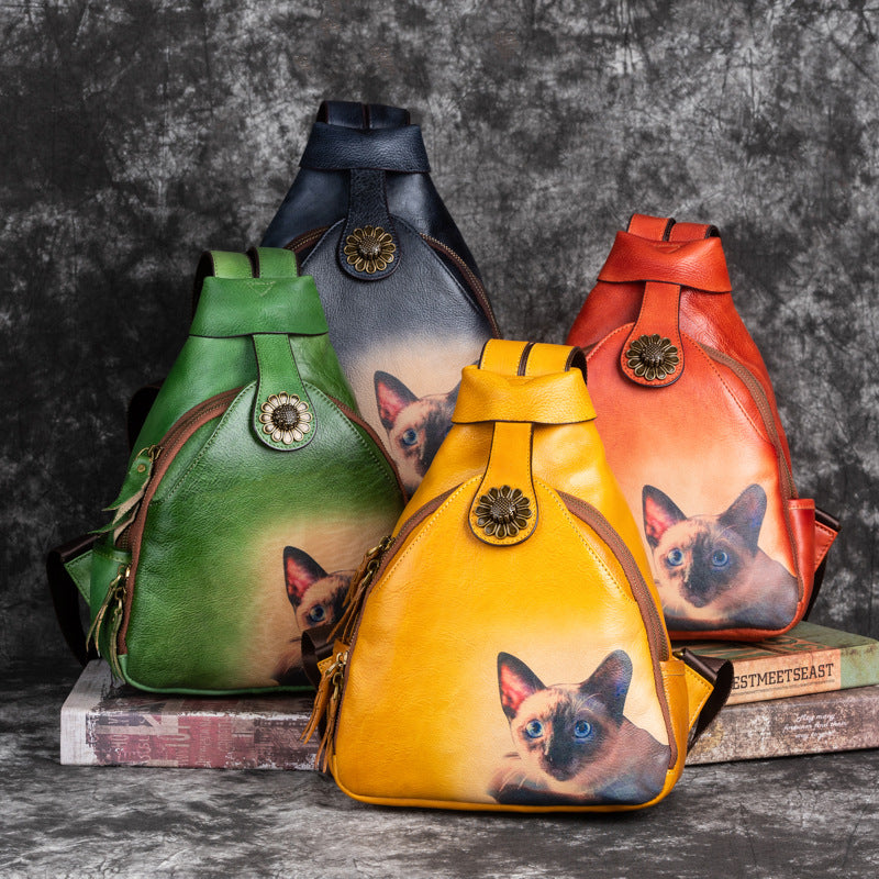 Layer Cowhide Chinese Style Genuine Leather Backpacks