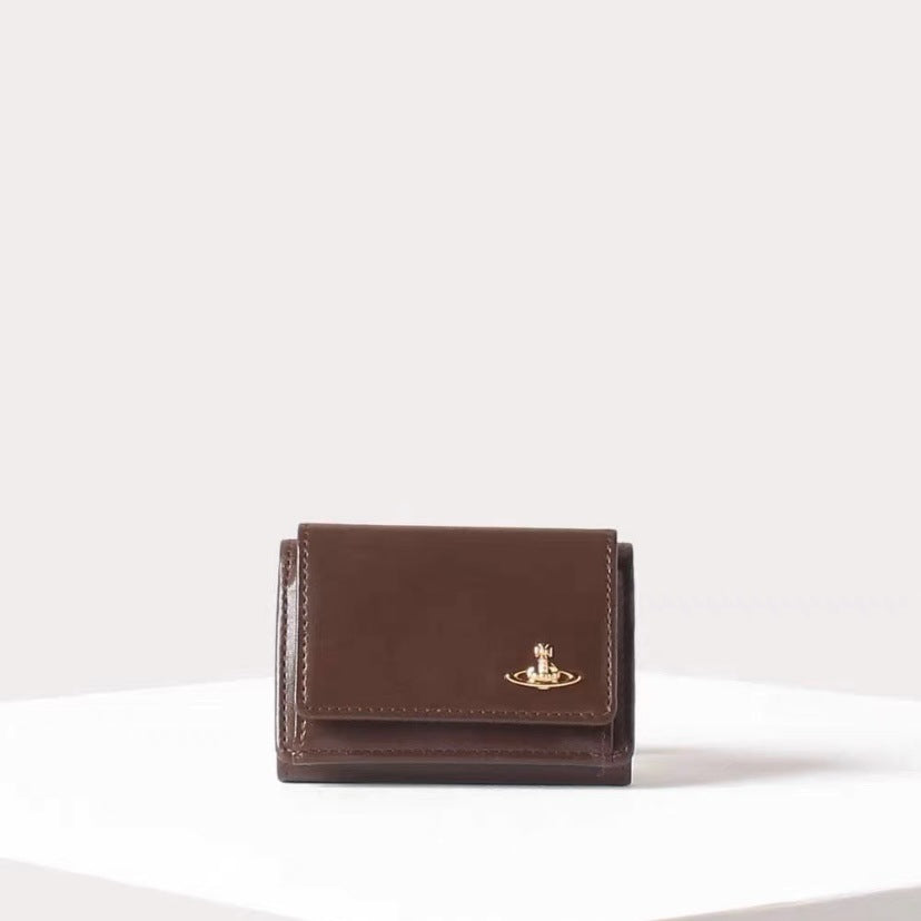 Tri Fold Cowhide Solid Color Long Card Holder