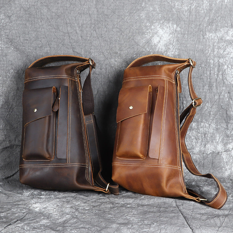 Men's First Layer Cowhide Vertical Handmade Leather Men's Messenger Bags