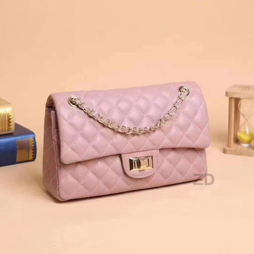 Style Diamond Check Top Layer Cowhide Bags