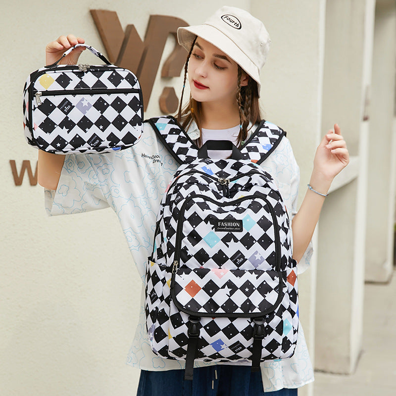 Women's Fresh Sweet Large Capacity Checked Printed Bags