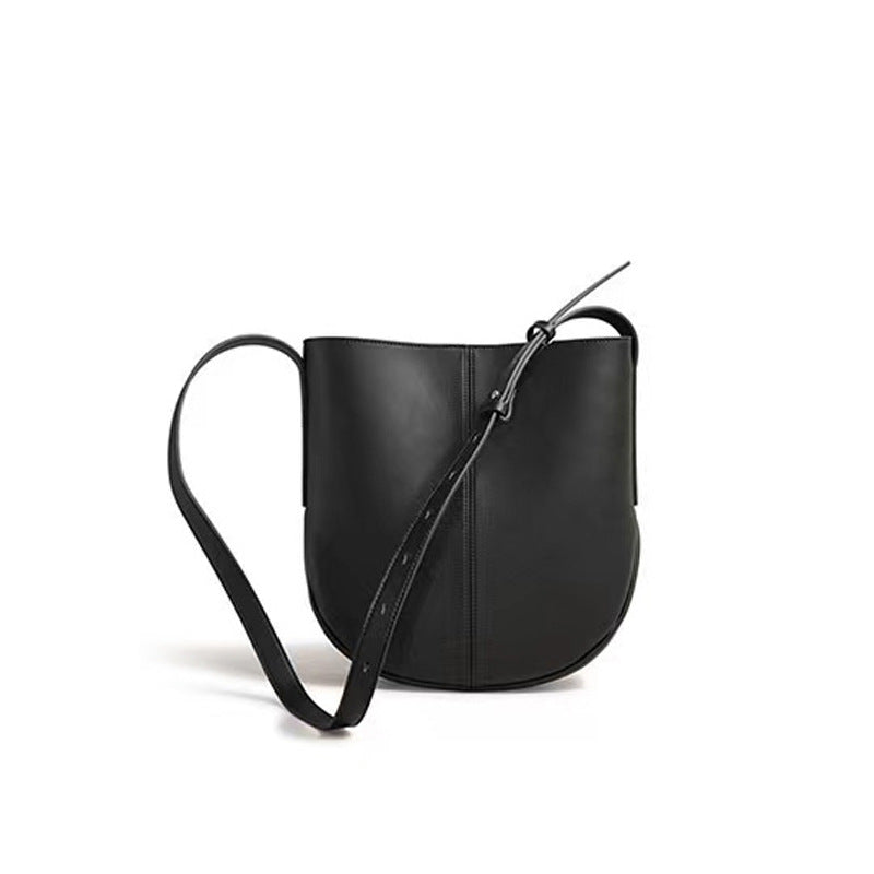 Women's Large Capacity Cowhide Simple Commuter Leather Bucket Bags