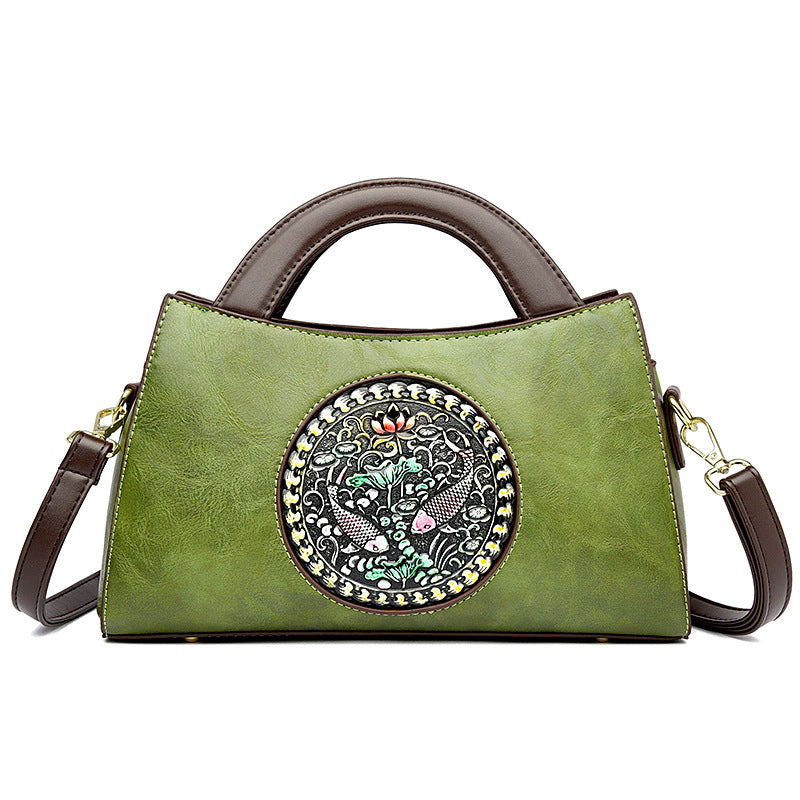 Women's Artistic National Style Stitching Fashion Saddle Bags