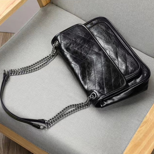 Women's Crack First Layer Cowhide Vintage Chain Shoulder Bags