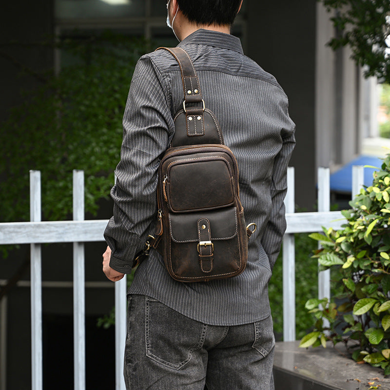 Men's Leather Vintage Crazy Horse First Layer Men's Chest Bags