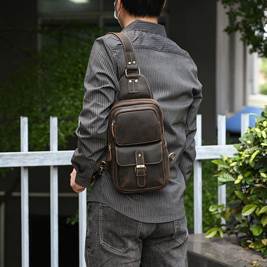 Men's Leather Vintage Crazy Horse First Layer Men's Chest Bags