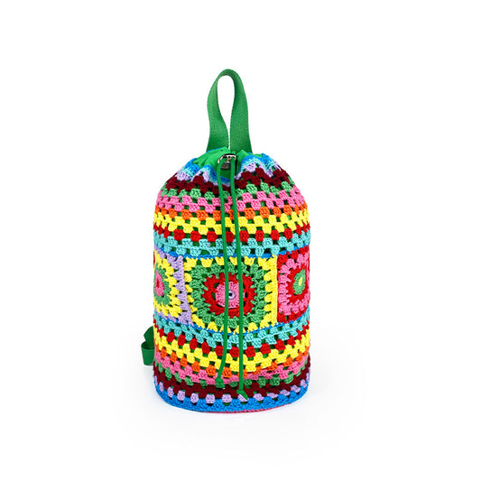 Fashion Drawstring Contrast Color Grandma Woven Crossbody Bags