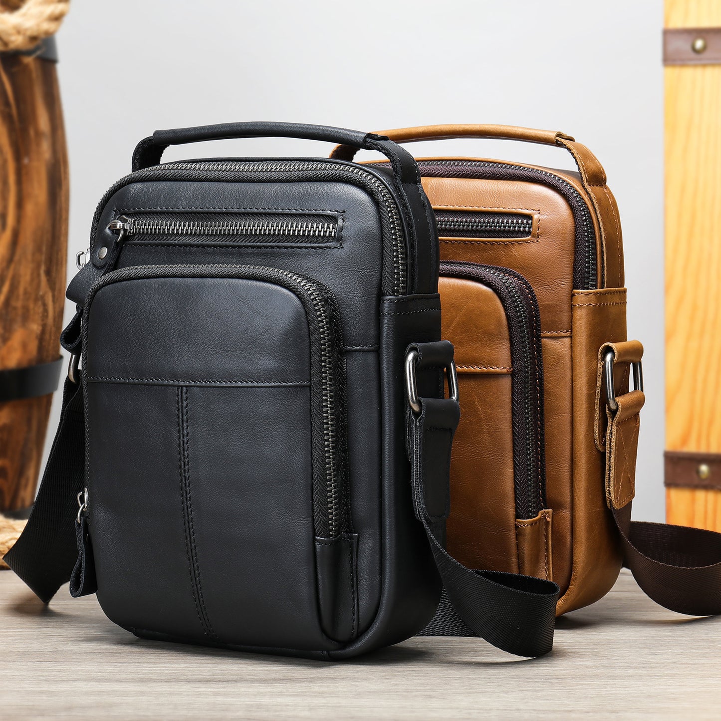 Vintage Leather Cowhide Trendy Fashion Business Men's Messenger Bags