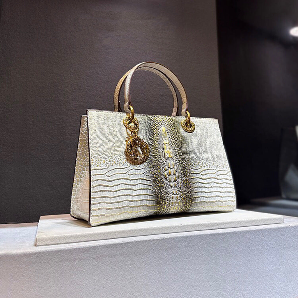 Women's High-grade Crocodile Pattern Portable Diana Genuine Crossbody Bags