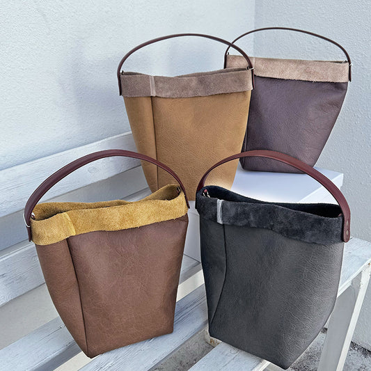 Women's Niche Retro Korean Fashion Simple Top Bucket Bags