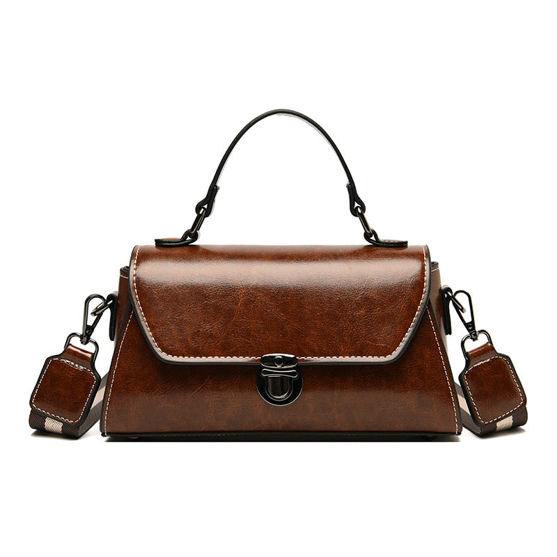 Women's Cow Wax Leather Strap Korean Style Shoulder Bags