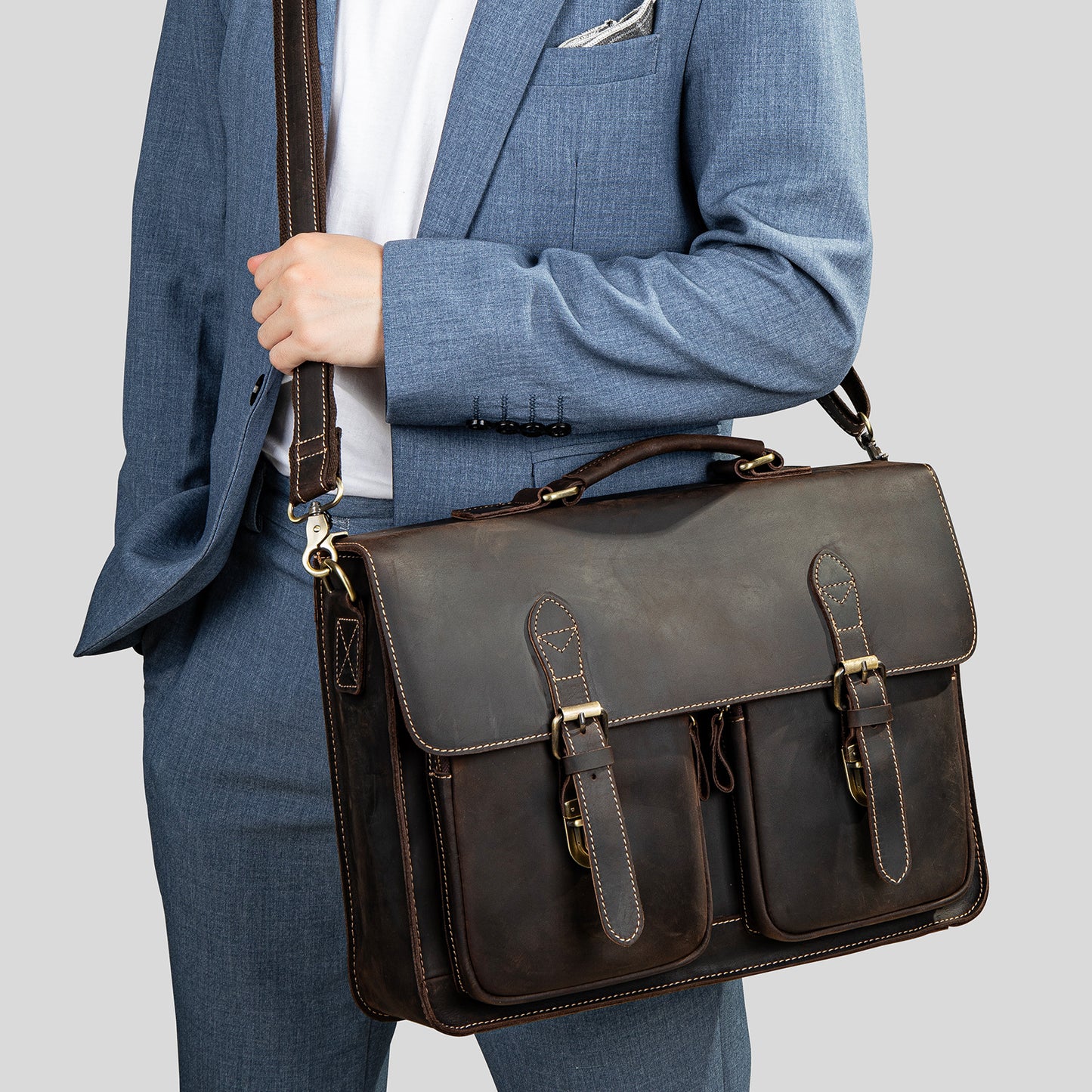 Men's Vintage Crazy Horse Leather First Layer Men's Briefcases
