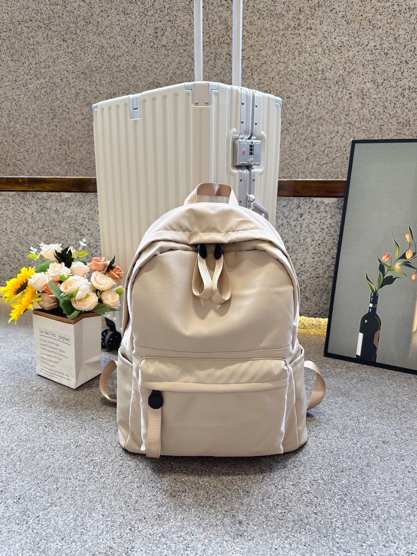 Female Junior High College Solid Color Minimalist Style Niche Middle School Students' Schoolbags