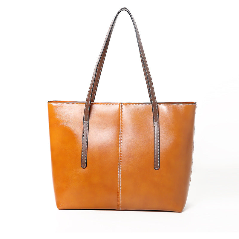 Women's Genuine Leather Portable Big Vegetable Tanned Cowhide Shoulder Bags