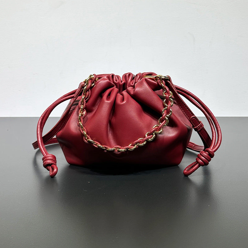 Women's Chinese Style Cowhide Lucky Drawstring Cloud Armpit Bags