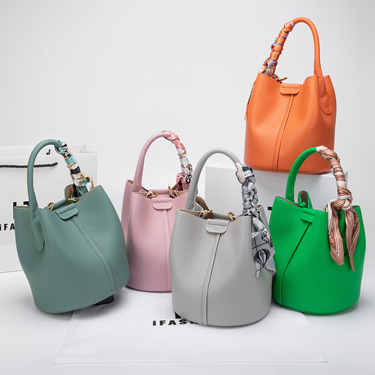 Women's Genuine Leather Large Capacity Vegetable Basket Shoulder Bags