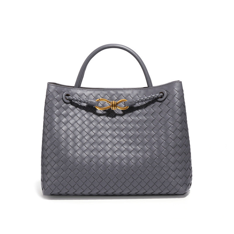 Women's Style Metal Cord Fastener Woven Large Handbags