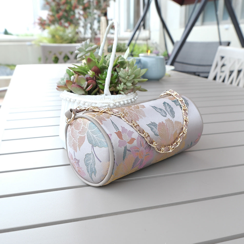 Women's Dynasty Brocade Cylinder Chinese Style Jacquard Design Crossbody Bags