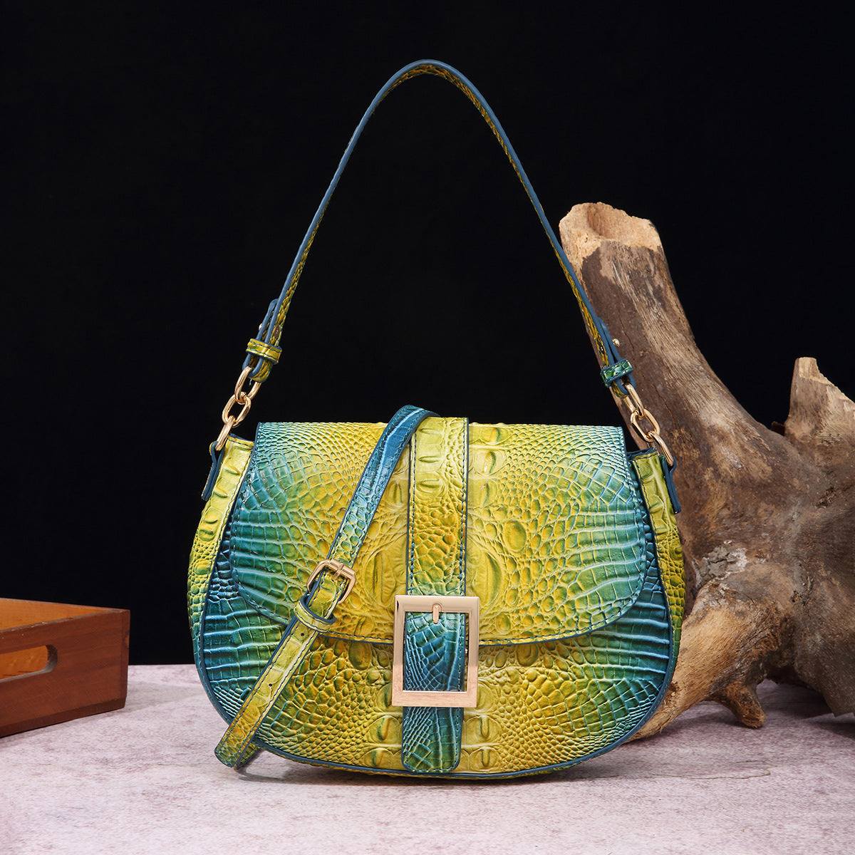 Women's Retro Hand-held Underarm Baguette Crocodile Pattern Crossbody Bags