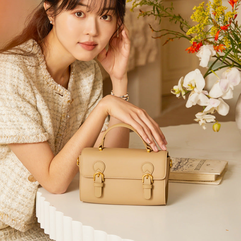 Genuine Leather Design College Style Postman Small Square Bags