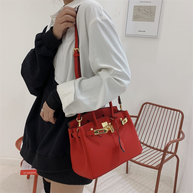 Fashion Classy Litchi Grain Latch Big Handbags