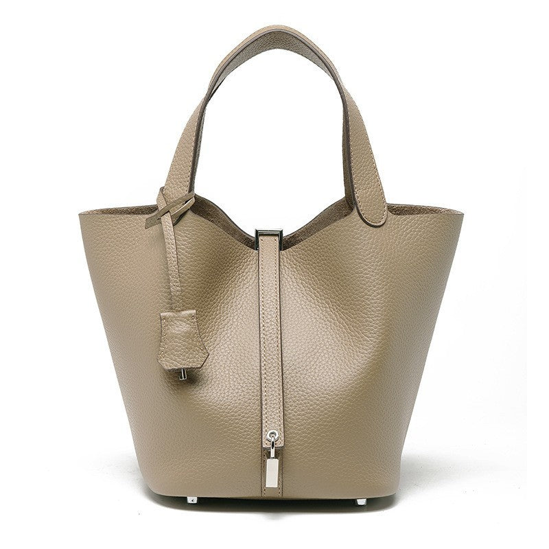 Women's High Quality Genuine Leather Vegetable Basket First Layer Cowhide Bucket Bags