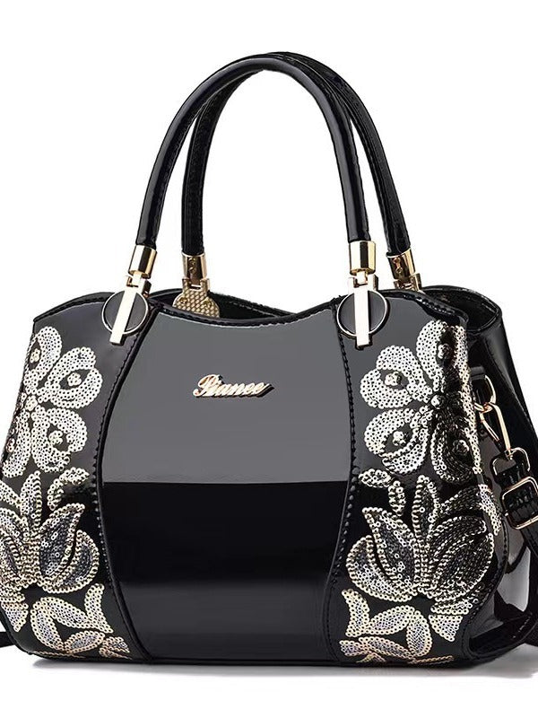 Women's Elegant Genuine Leather Mother Patent Bucket Bags