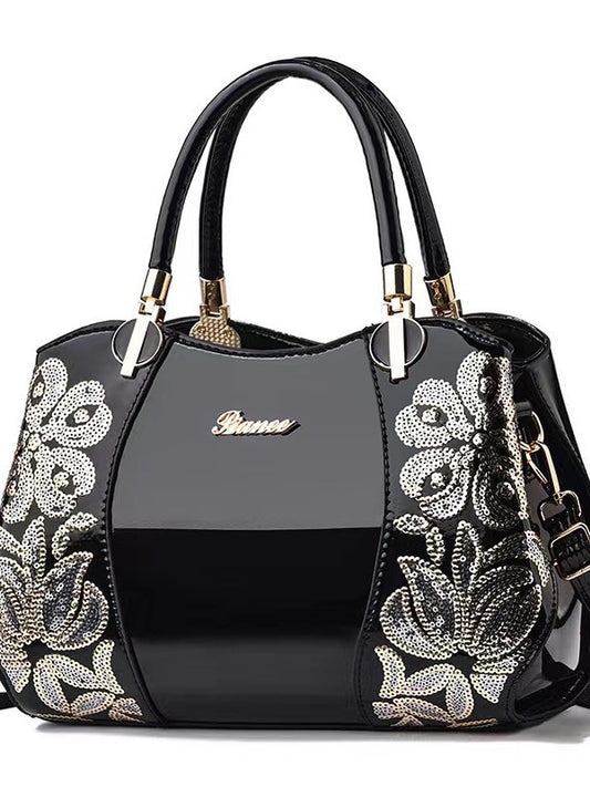 Women's Elegant Genuine Leather Mother Patent Bucket Bags