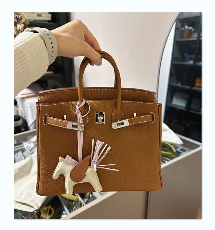 Women's Head Layer Cowhide Lychee Pattern Genuine Handbags