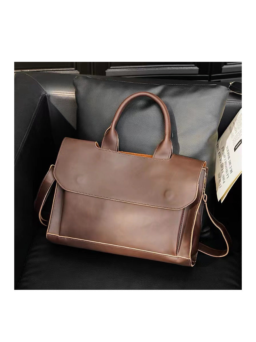 Men's Retro Crazy Horse Leather Business Large Men's Handbags
