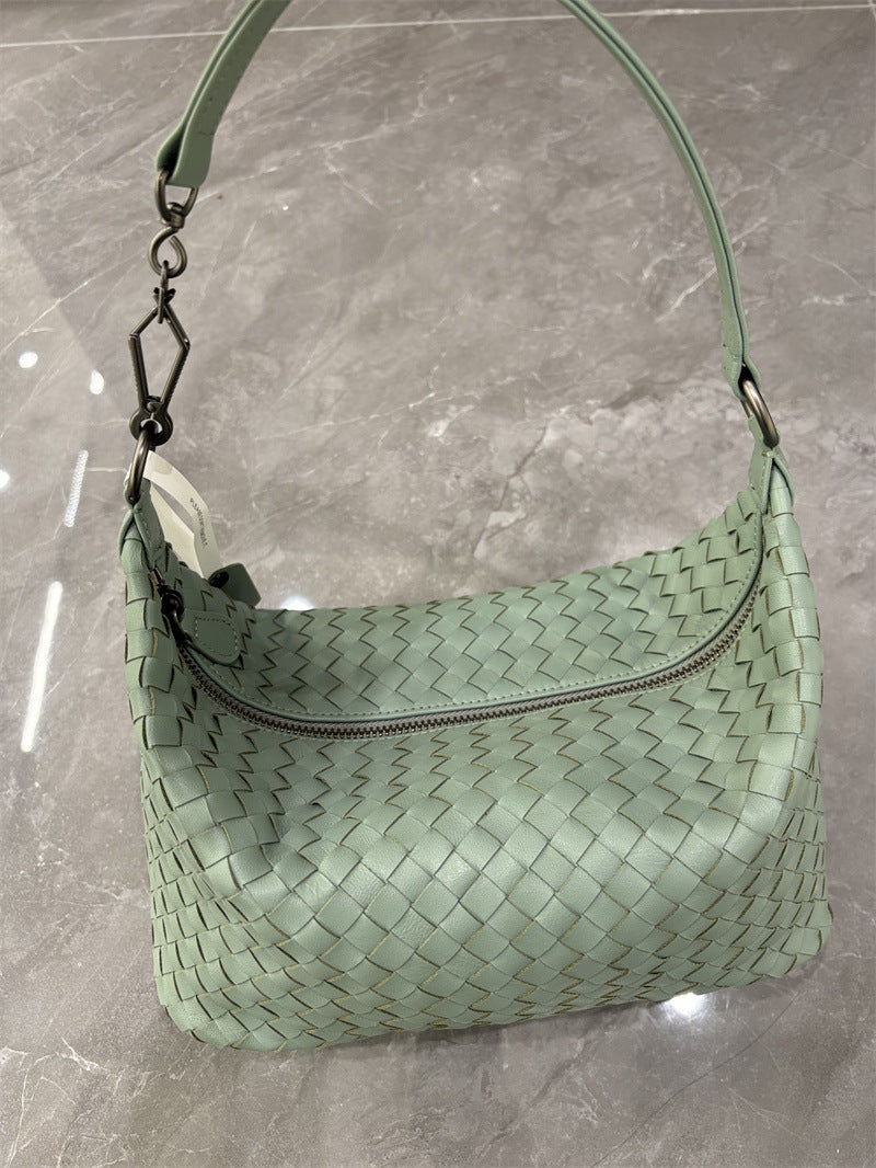 Women's Luxury Moon Fashion Genuine Leather Woven Portable Large Shoulder Bags