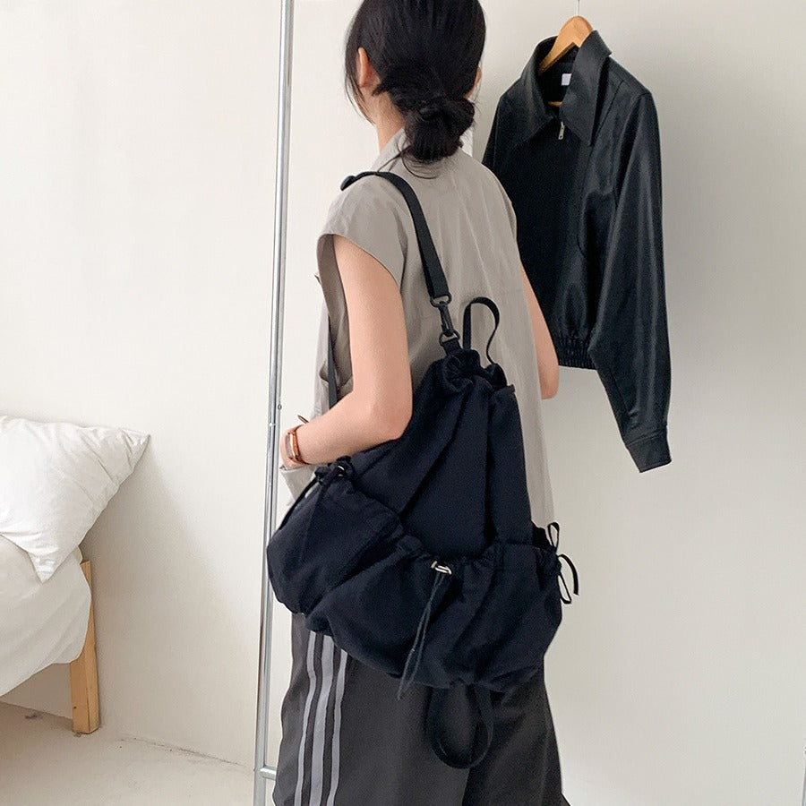 Women's Drawstring Leather Large Capacity Personalized Simple Backpacks