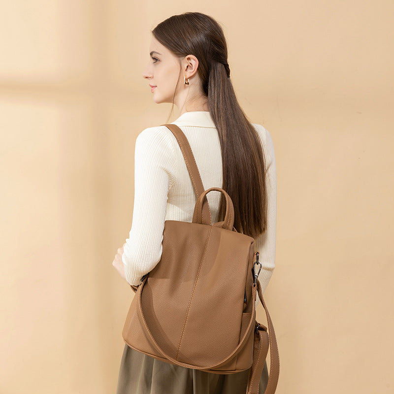 Women's Korean Stylish Simple Versatile Soft Leather Backpacks