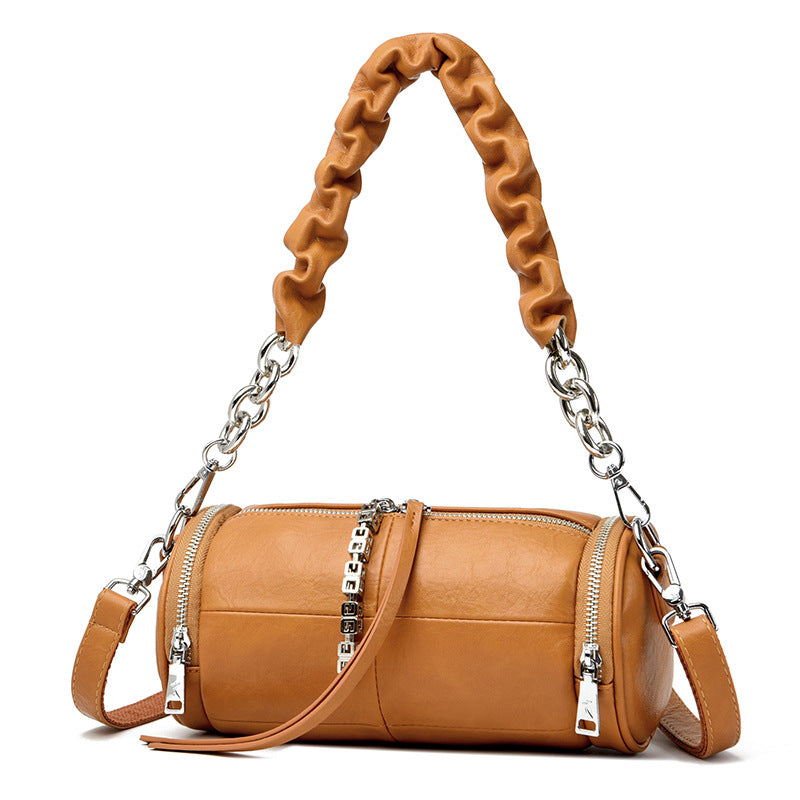 Women's Creative Pleated Strap Oil Wax Leather Shoulder Bags
